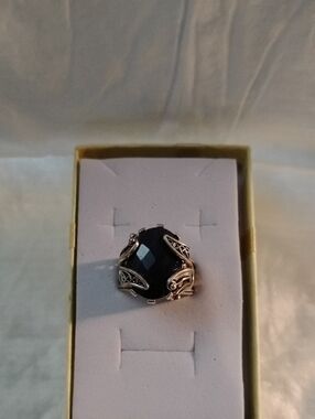 Ottoman Silver Navy Blue Corundum Gemstone Ring Size 8
